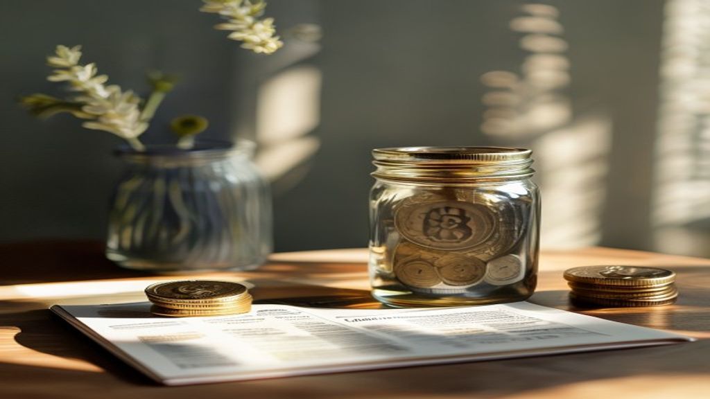Wall calendar and a jar of coins on a wooden desk