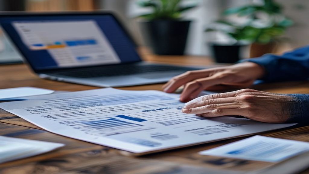 Hands reviewing printed subscription invoices at a desk