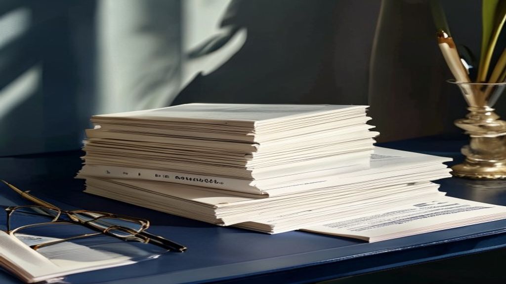Three pricing brochures stacked on a navy desk beside a pen
